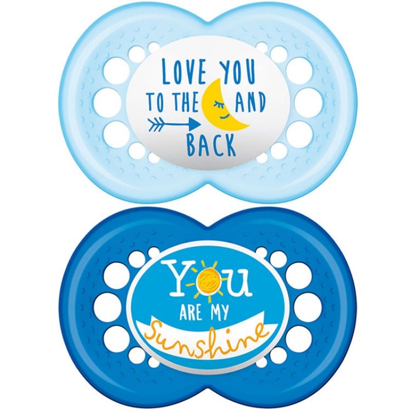 Lot de 2 sucettes anatomiques Décor message garçon (6 mois et +) MAM