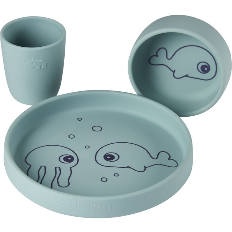 Coffret repas en silicone Sea Friends bleu (3 pièces) - Reconditionné Done by Deer