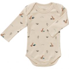 Body manches longues en coton bio Rabbit sandshell (0-3 mois : 50 à 60 cm) - Fresk