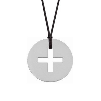 Collier cordon médaille Signes Croix Latine 16 mm (or blanc 750°) Maison La Couronne