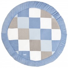 Tapis de jeu rond patchwork bleu et gris (110 cm)  par Jollein