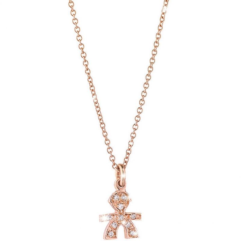 Collier sur chaîne Briciole symbole garçon (or rose 750° et pavé de diamants) leBebé