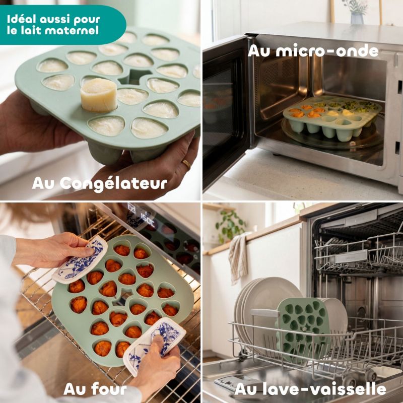 Moule en silicone mini multiportions Vert sauge (20x35 cm) Béaba Ambiance 6