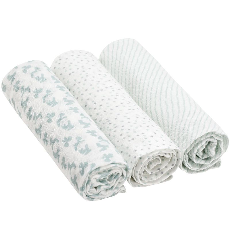 Lot de 3 langes en mousseline de bambou Lela vert d'eau (80 x 80 cm) Lässig