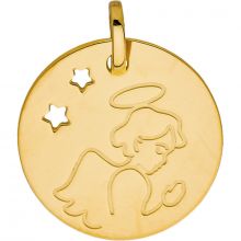 Médaille ronde Ange auréolé étoile ajourée (or jaune 375°)  par Berceau magique bijoux