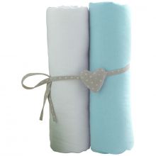 Lot de 2 draps housses blanc et turquoise (70 x 140 cm)  par Babycalin