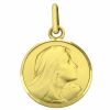 Médaille ronde Vierge priante 16 mm bord brillant (or jaune 750°) - Premiers Bijoux