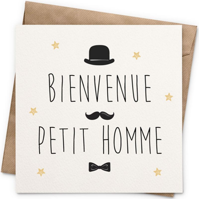 Carte Bienvenue petit homme (13 x 13 cm) La Poupette à paillettes