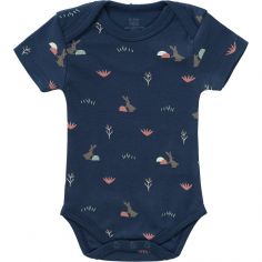 Body manches courtes en coton bio Rabbit mood indigo (6-12 mois : 67 à 74 cm) - Fresk