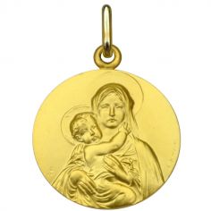 Médaille ronde Vierge à l'enfant face 18 mm (or jaune 750°)