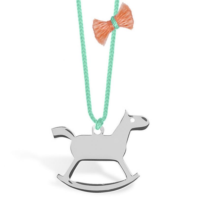 Collier cordon vert turquoise pendentif Mini Coquine cheval 13 mm (argent 925°) Coquine