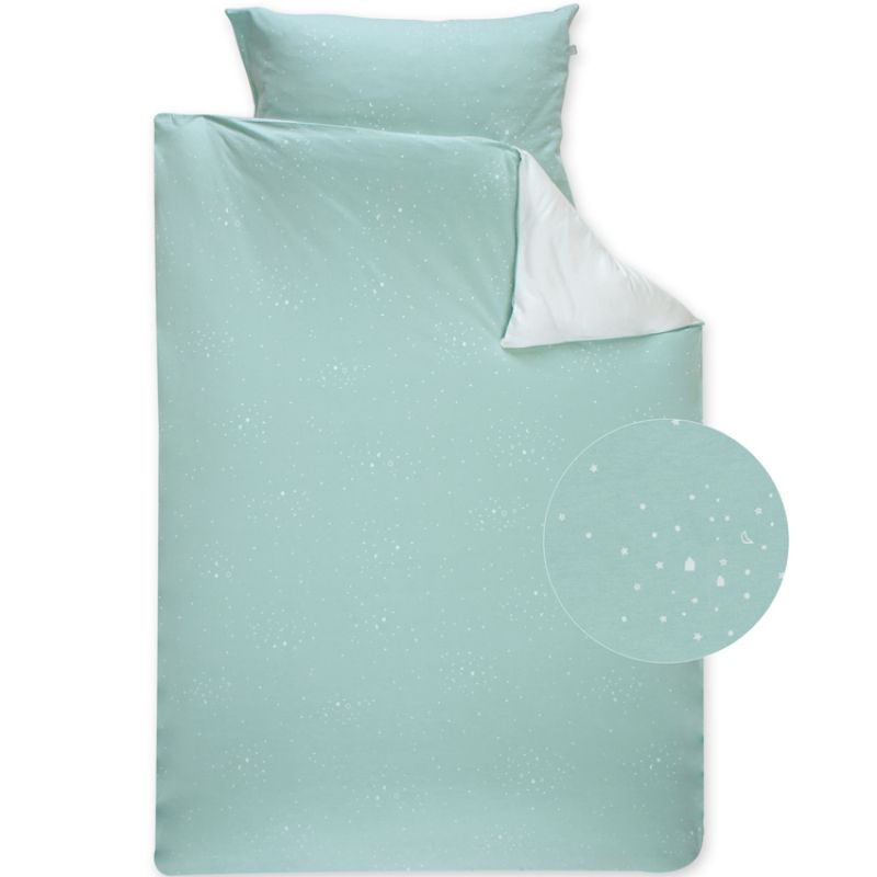 Housse de couette + taie étoile Frizy vert d'eau (100 x 140 cm) Bemini