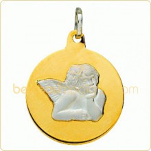 Médaille Bicolore Ange sur Plaque ronde ( or jaune et or blanc)  par Berceau magique bijoux