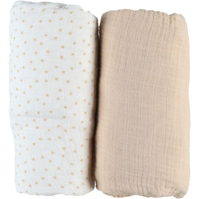 Lot de 2 draps housses en mousseline de coton beige (70 x 140 cm) Noukie's