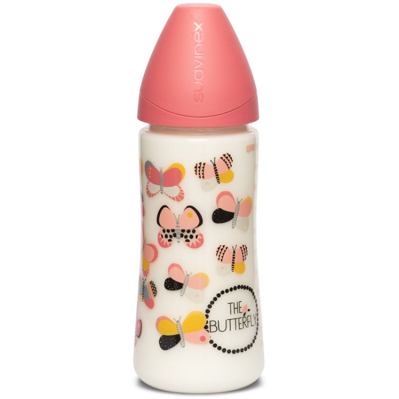 Biberon avec tétine ronde en silicone Total Look Fusion Papillon rose (360 ml) Suavinex