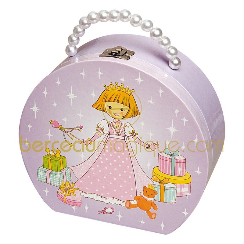 Valise ronde perles poupée mauve Trousselier