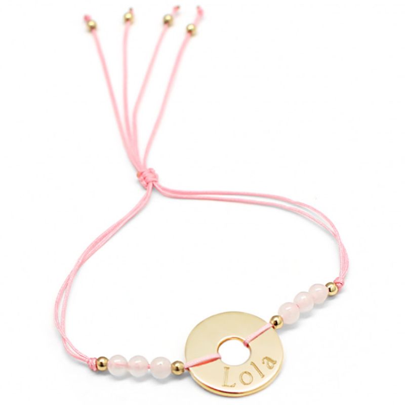 Bracelet cordon Rainbow Mini jeton rose personnalisable (plaqué or) Petits trésors