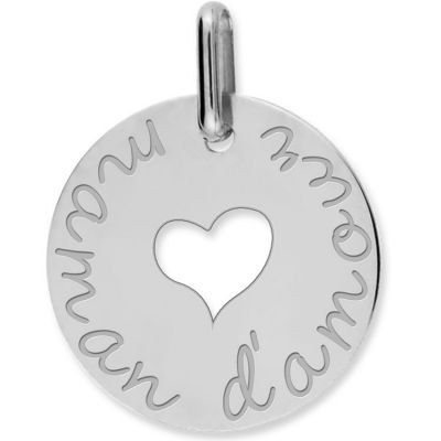 Médaille maman d'amour coeur ajouré personnalisable (or blanc 750°)  par Lucas Lucor