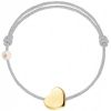Bracelet cordon Coeur et perle gris (or jaune 750°) - Claverin