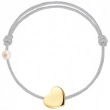 Bracelet cordon Coeur et perle gris (or jaune 750°)  par Claverin
