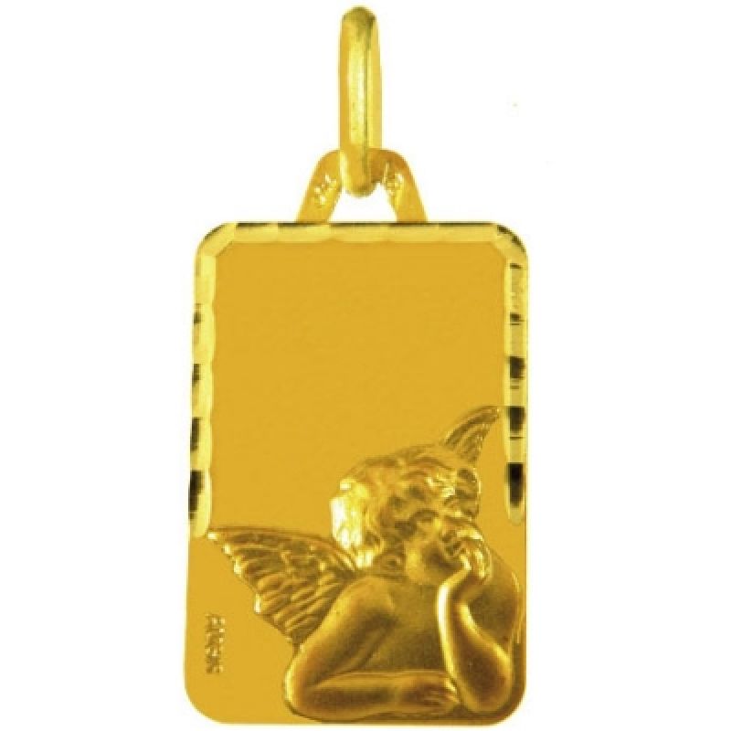 Médaille rectangulaire Ange de Raphaël 18 x 12 mm facettée (or jaune 750°) Maison Augis