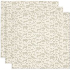 Lot de 3 langes en gaze de coton Animals Olive Green (70 x 70 cm) - Jollein