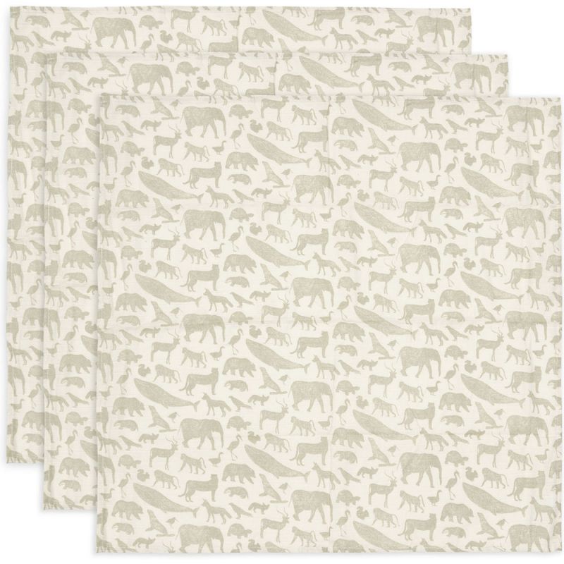 Lot de 3 langes en gaze de coton Animals Olive Green (70 x 70 cm) Jollein Produit 1 grande taille