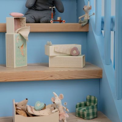 Souris fée des dents Petite soeur dans une boîte d'allumettes