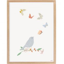 Affiche encadrée Oiseau et papillon (30 x 40 cm)  par Mimi'lou