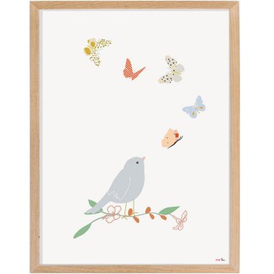 Affiche encadrée Oiseau et papillon (30 x 40 cm) Mimi'lou