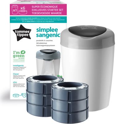 Starter pack poubelle à couches Simplee grise + 6 recharges  par Tommee Tippee