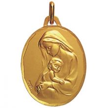 Médaille ovale Vierge à l'enfant 18 mm facettée (or jaune 750°)  par Maison Augis