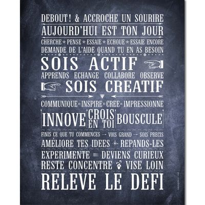 Affiche à encadrer Relève le Défi gris ardoise (40 x 50 cm) Mes Mots Déco