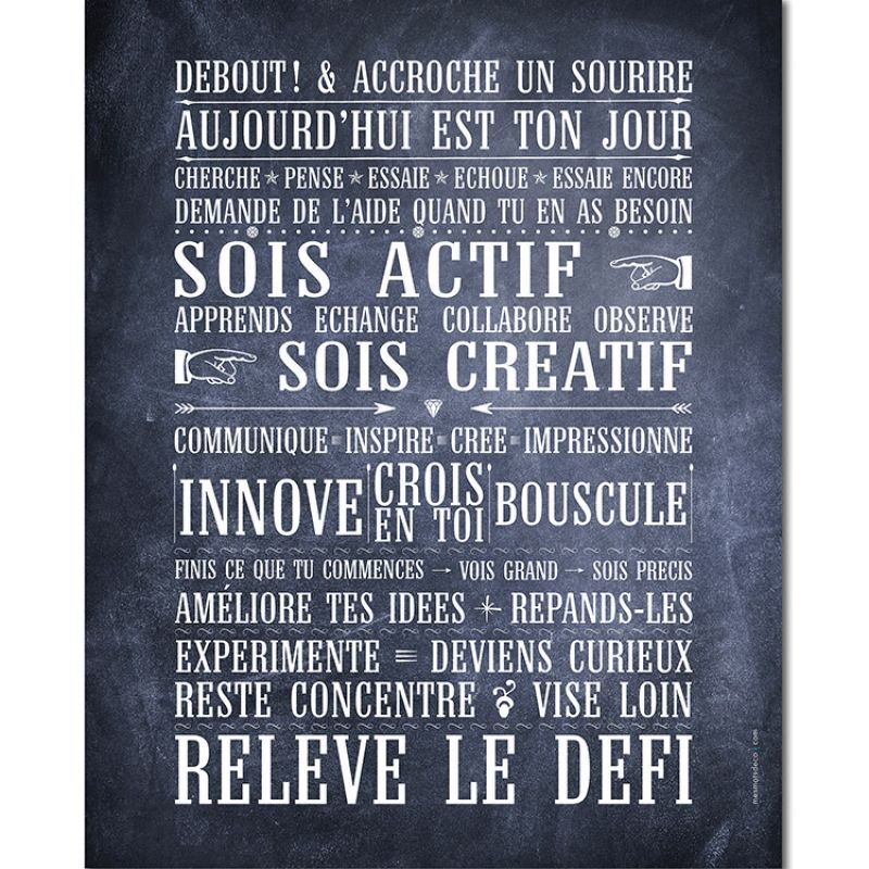 Affiche à encadrer Relève le Défi gris ardoise (40 x 50 cm) Mes Mots Déco