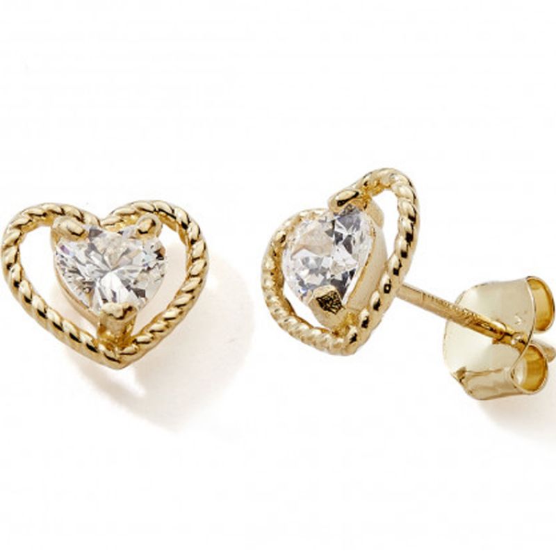Boucles d'oreilles Coeur avec zirconium et bord ciselé (or jaune 375°) Baby bijoux