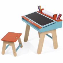 Table à dessin orange et bleu et son tabouret  par Janod 