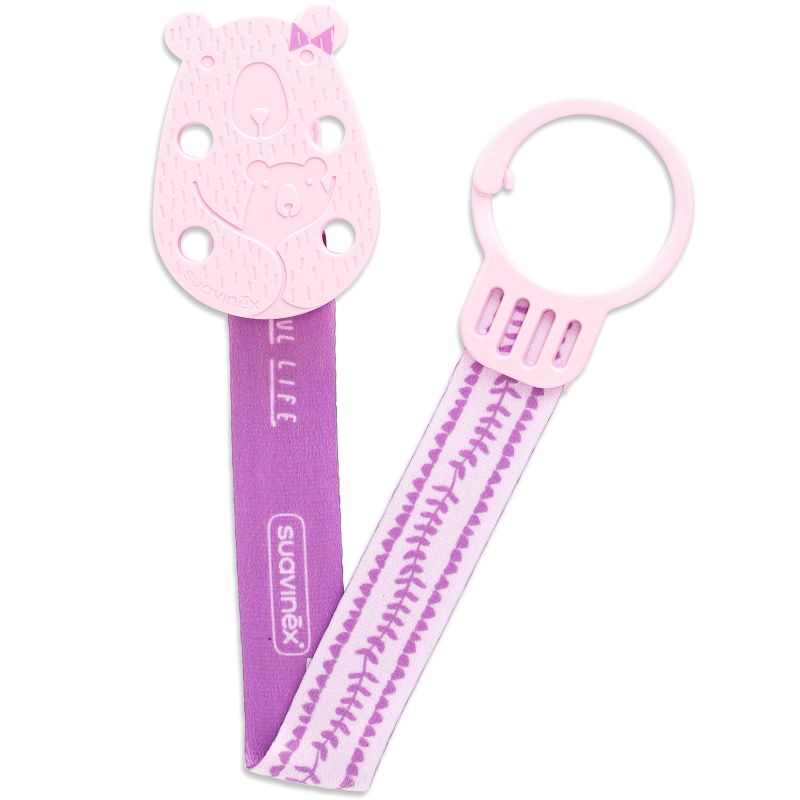Attache sucette Ours rose clair et violet Suavinex