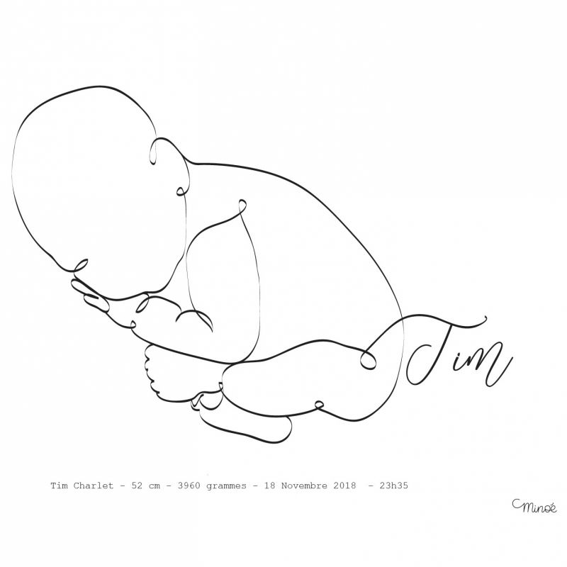 Affiche de naissance Bébé en position foetus A4 (personnalisable) Minoé