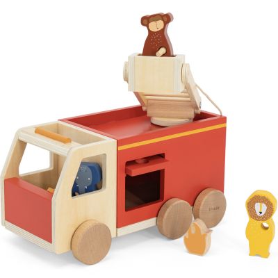 Camion de pompier en bois All animals - Reconditionné