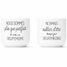 Lot de 2 coquetiers en porcelaine Oeuf'emisme et Oeufs'mazing  par Créa Bisontine