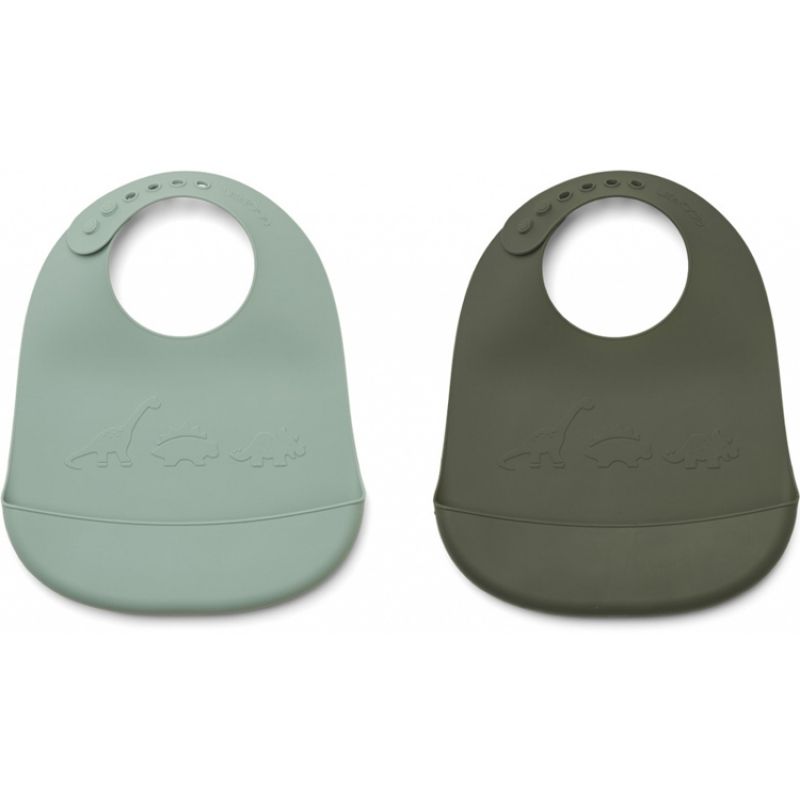 Lot de 2 bavoirs en silicone Tilda Dino peppermint hunter green mix Liewood