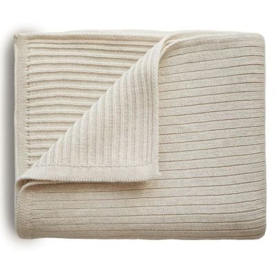 couverture en coton bio ribbed beige melange (80 x 100 cm)