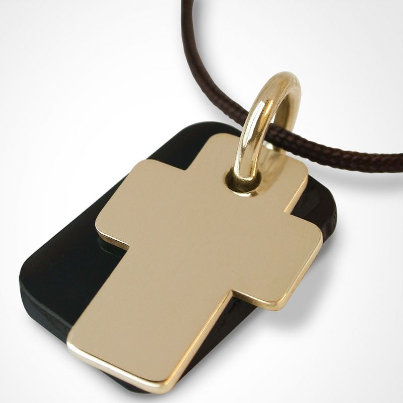 Collier cordon Gospel plaque corne (or jaune 750°) Mikado