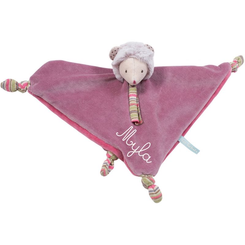 Doudou plat souris parme carré Les Pachats personnalisable (23 x 23 cm) Moulin Roty
