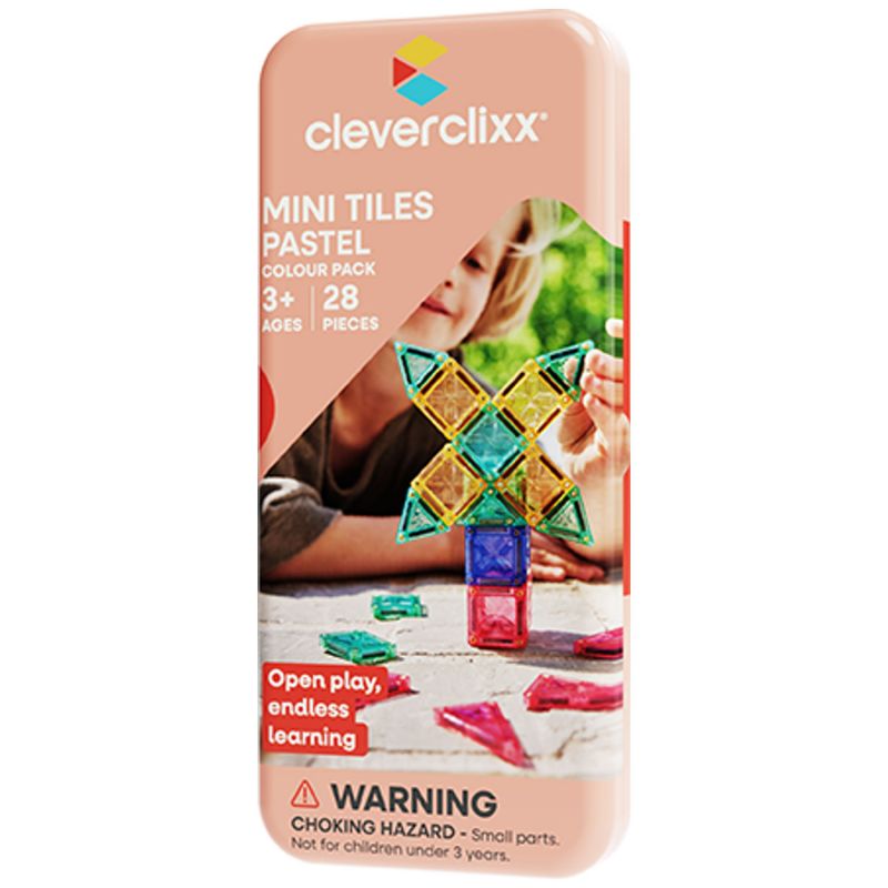 Kit de construction magnétique Tuiles Pastel (28 pièces) Cleverclixx Packaging 1