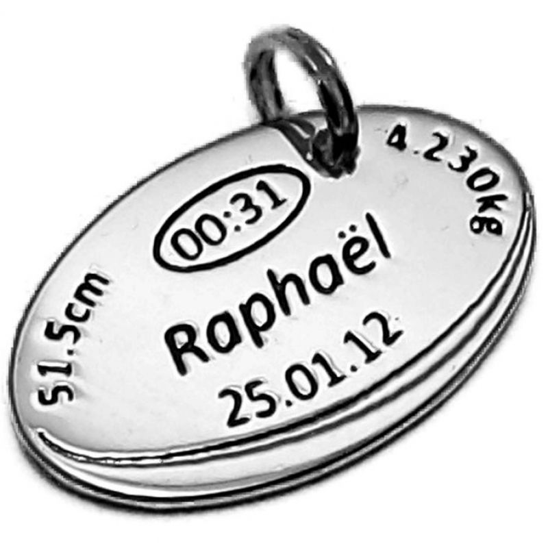 Médaille de naissance ballon de rugby (plaqué argent rhodié) Alomi