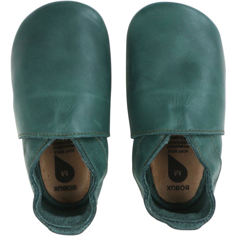 Chaussons bébé en cuir Soft soles Classic vert forêt (3-9 mois) Bobux