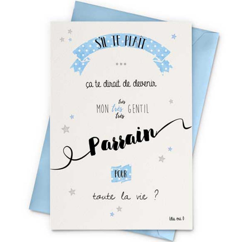 Carte demande de Parrain (10 x 15 cm) La Poupette à paillettes