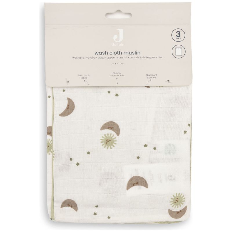 Lot de 3 gants de toilette Over the Moon Jollein Packaging 3