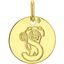 Médaille S comme singe personnalisable (or jaune 750°)  par Maison Augis